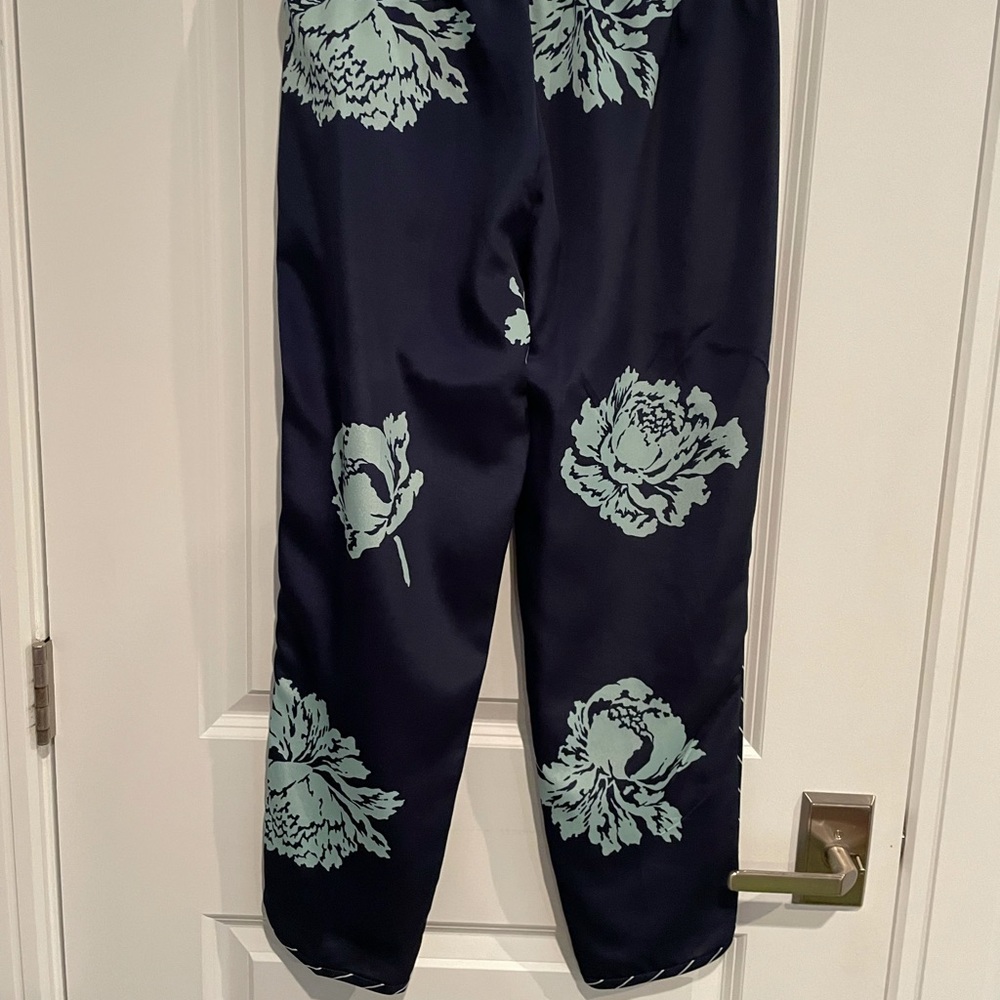 JCREW Silk Navy Floral Tuxedo Pant Size 2